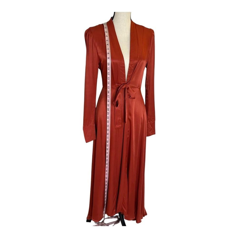 Free People Marilyn Satin Duster Red Tie Waist Long Layering Jacket Size Xs - Picture 6 of 12
